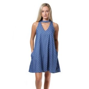 All For Color Chambray Polka Dot Swing Dress